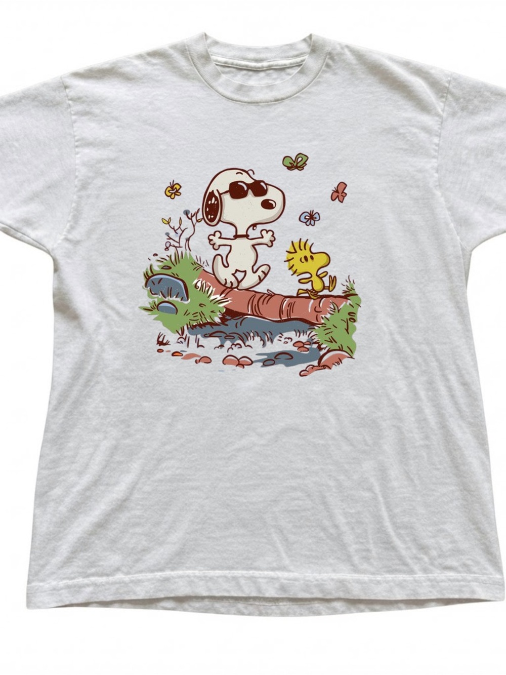 Cartoon Dog Yellow Bird Graphic Tee White Shirt Gildan T-Shirt